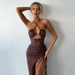 Pina Smocked Cutout Maxi Dress - Brown Ins Street