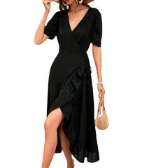 Red Carpet Ruffle Wrap High Low Maxi Dress - Black - FINAL SALE Ins Street