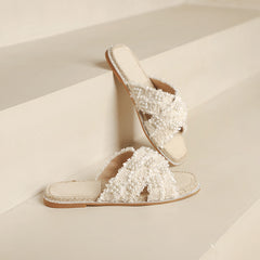 Pearl Embellished Espadrille Sandal - Beige InsStreet