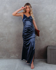 Plus One Satin Cowl Neck Maxi Dress - Navy - FINAL SALE Ins Street