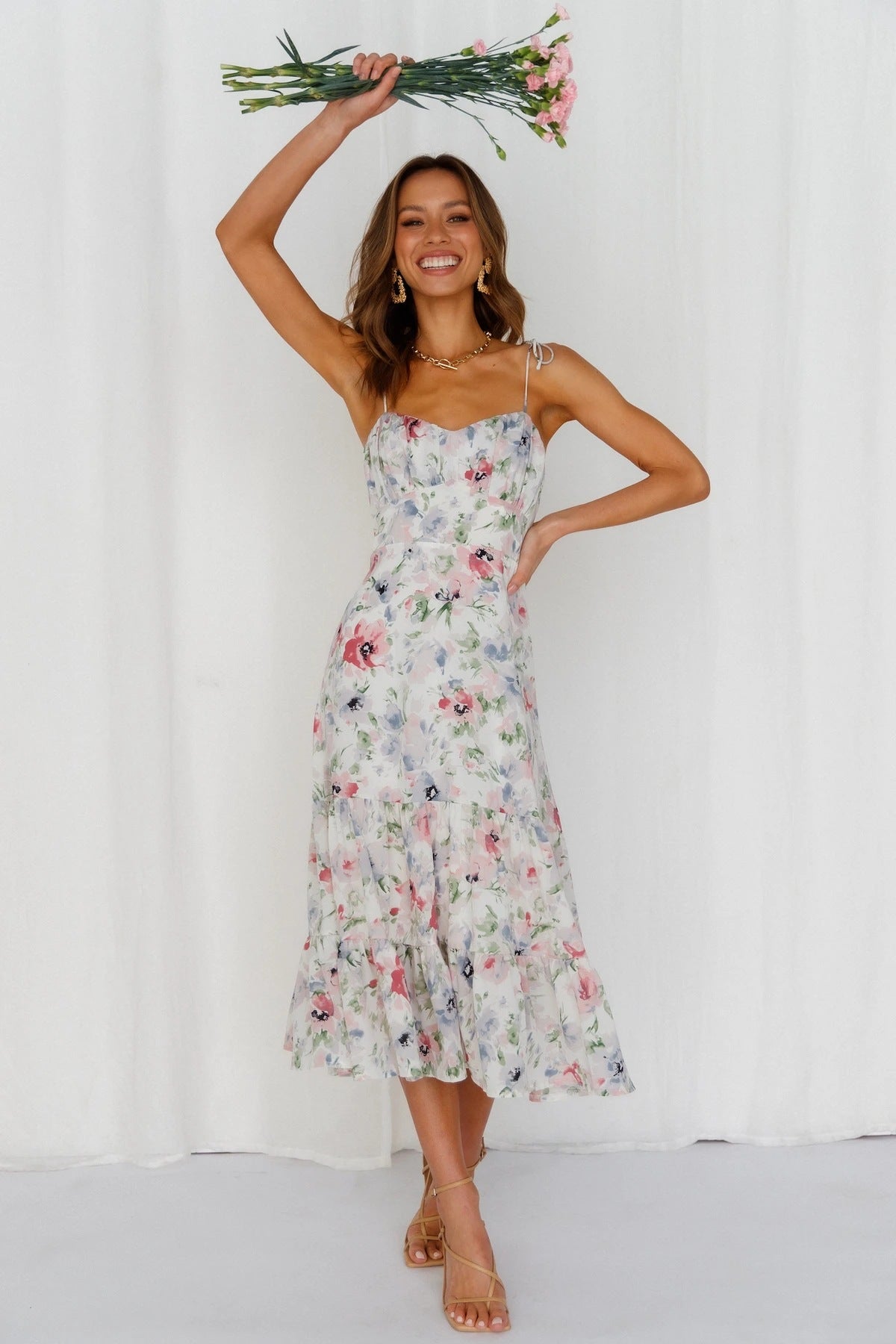 Hulda Floral Smocked Asymm Maxi Dress Ins Street