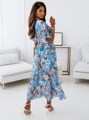 Bodey Floral Tiered Cutout Maxi Dress - Light Blue InsStreet