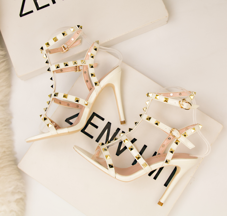 Kiley Studded Square Toe Kitten Heel - White Ins Street