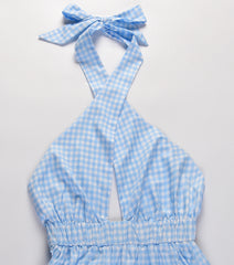 Pom Cotton Gingham Halter Midi Dress - Blue Ins Street