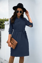 Office Chic Button Down Shirt Dress - Navy Ins Street