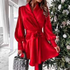 Slow Dance Satin Wrap Dress - Red Ins Street