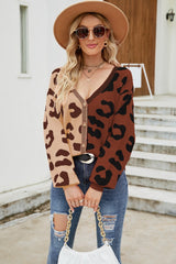 Leopard Print Button Down Dropped Shoulder Cardigan Ins Street