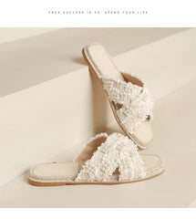 Pearl Embellished Espadrille Sandal - Beige InsStreet