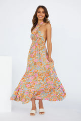 Love Games Printed Backless Halter Maxi Dress Ins Street