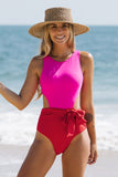 Yacht Colorblock Halter One Piece - Red Pink