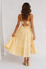 Kinslee Smocked Gingham High Low Maxi Dress - Yellow Ins Street