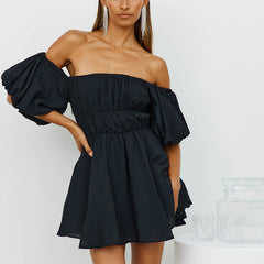 Tess Off The Shoulder Puff Sleeve Dress - Black TYCH-001