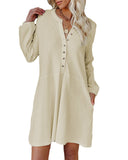 Verity Cotton Blend Pocketed Henley Dress - Oatmeal - FINAL SALE FLAW-001