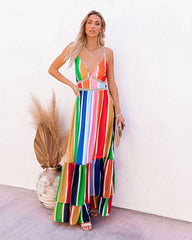 Fiesta To Siesta Crochet Striped Maxi Dress - Yellow Orange Multi Ins Street