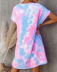 Pastels Cotton Tie Dye Sweatshirt Dress Ins Street