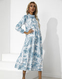 Tempe Floral Ruffle Midi Dress - Blue SALT-001