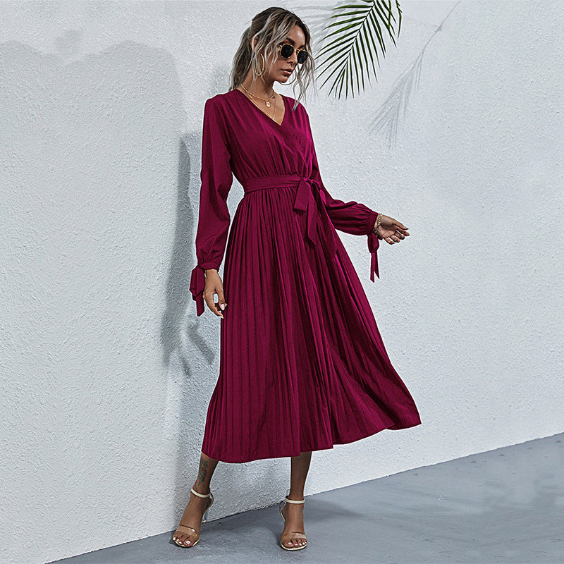 Josefa Satin Pleated Midi Dress - Wine - FINAL SALE – InsStreet