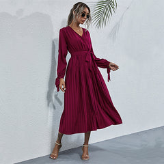 Josefa Satin Pleated Midi Dress - Wine - FINAL SALE Ins Street