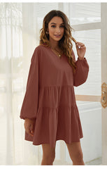 From Autumn To Spring Cotton Babydoll Dress - Soft Rust Ins Street