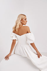 Yen Pocketed Off The Shoulder Smocked Midi Dress - Off White Ins Street