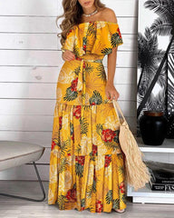 You Glow Girl Floral Off The Shoulder Maxi Dress - Yellow Ins Street