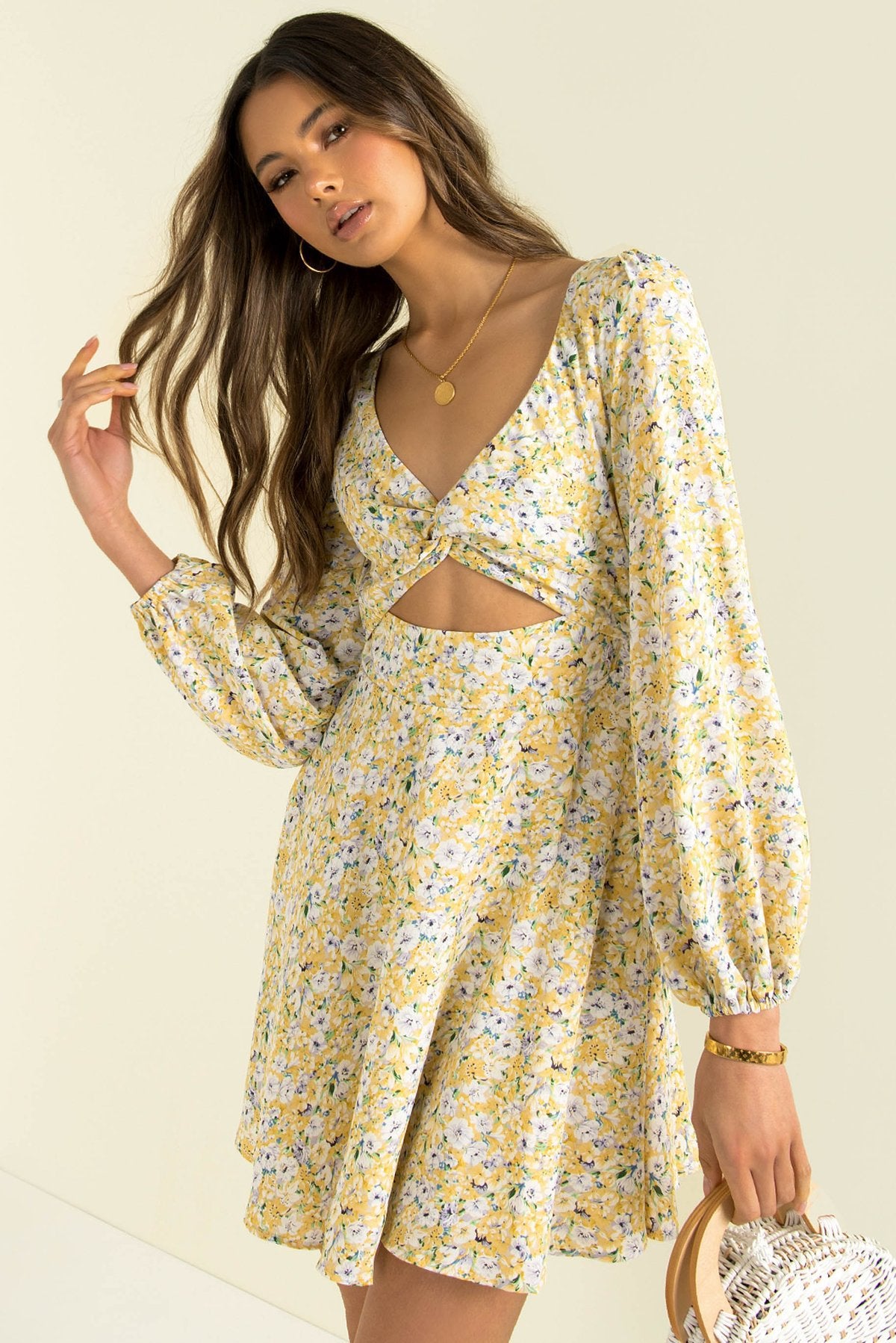 Inner Sunset Floral Smocked Cutout Dress - Sage Ins Street