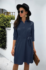 Office Chic Button Down Shirt Dress - Navy Ins Street