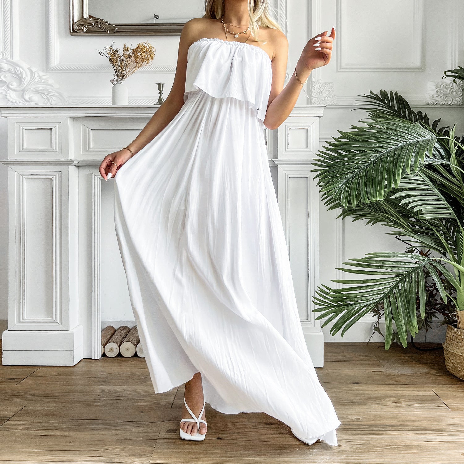 Positive Energy Strapless Maxi Dress - Off White Ins Street