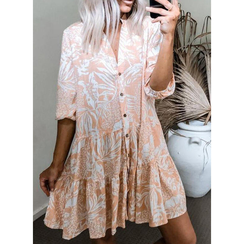 Fleur Satin Paisley Button Down Shirt Dress Ins Street