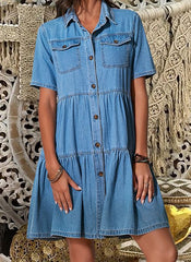 Sunol Tiered Button Down Chambray Dress Ins Street