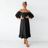 Samantha Puff Sleeve Midi Dress - Black IFB-001