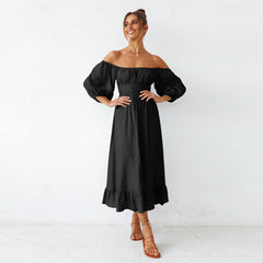 Samantha Puff Sleeve Midi Dress - Black IFB-001