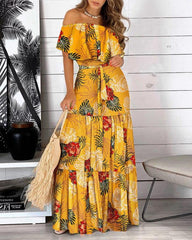 You Glow Girl Floral Off The Shoulder Maxi Dress - Yellow Ins Street