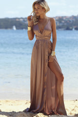 Esmeralda Metallic Wrap Maxi Dress Ins Street