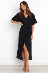 Bold Move Wrap Midi Dress - Black InsStreet