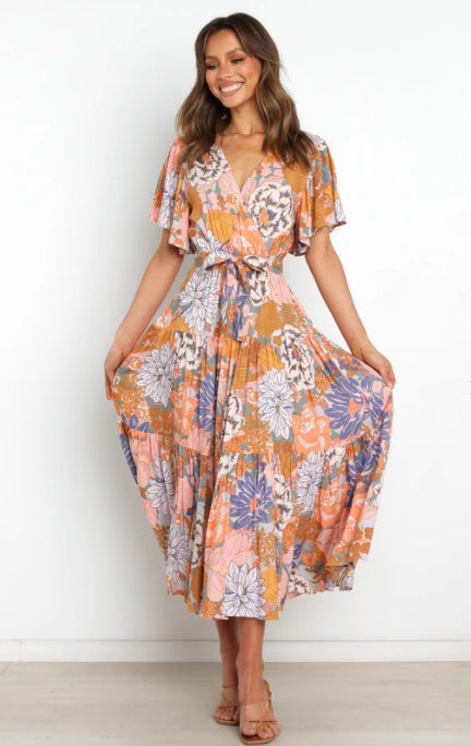 Valda Palm Print Tiered Maxi Dress SALT-001