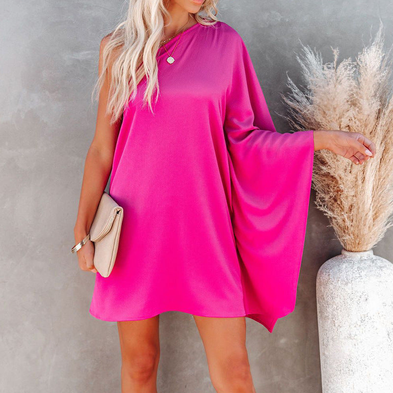 First Glance Satin One Shoulder Statement Dress - Blush Ins Street