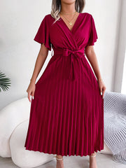 Marlene Pleated Wrap Midi Dress Ins Street