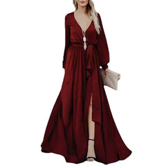 Glitzy Night Satin Belted Maxi Dress Ins Street