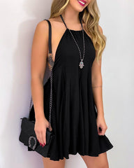 Darcy Distressed Halter Tunic- Black - Final Sale ANAM-001