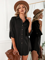 Jeanette Button Down Tunic Top - Black Ins Street