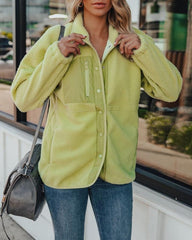 Comfy Cute Pocketed Sherpa Pullover -Mustard Green - FINAL SALE ALL-001