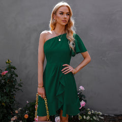 Kaine Satin One Shoulder Ruffle Dress - Hunter Green - FINAL SALE Ins Street