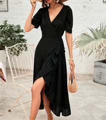 Red Carpet Ruffle Wrap High Low Maxi Dress - Black - FINAL SALE Ins Street