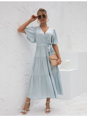 Saint Tropez Puff Sleeve Wrap Midi Dress Ins Street