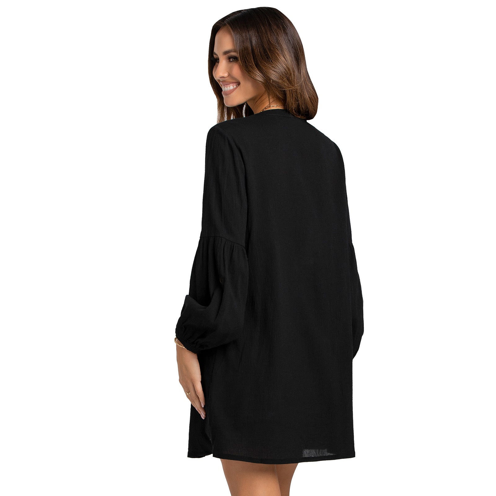 Noland Button Down Cover-Up Dress - Black Ins Street