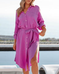 PREORDER - Kennedy Cotton Pocketed Button Down Tunic - Bubblegum Ins Street