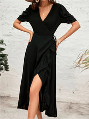 Red Carpet Ruffle Wrap High Low Maxi Dress - Black - FINAL SALE Ins Street