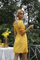 Stevens Puff Sleeve Babydoll Dress - Yellow Ins Street