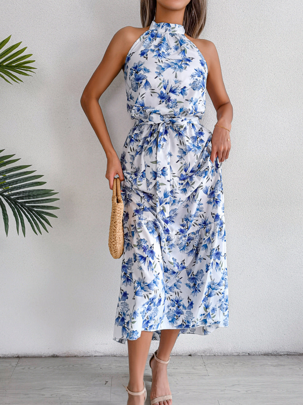 Sure Thing Floral Chiffon Halter Maxi Dress - Blue - FINAL SALE Ins Street